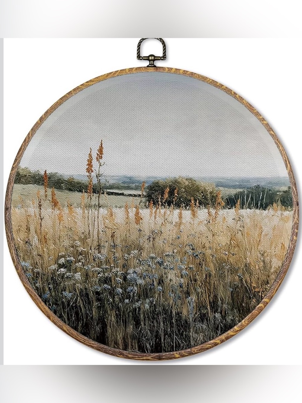 Rustic Nature Wildflower Round Wall Art Decor, Country Cottagecore Landscape